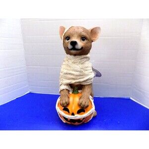 NEW Chihuahua Dog Mummy Pumpkin Halloween Statue Figurine - LED Light Ups